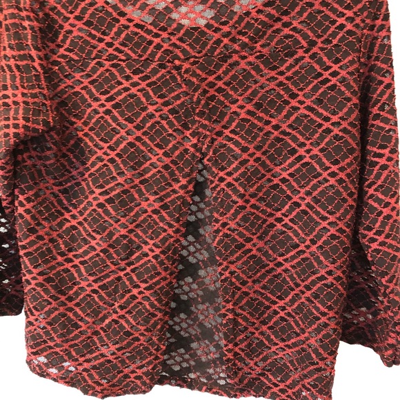Sheer maroon/reddish embroidered black sheer top - Picture 2 of 2
